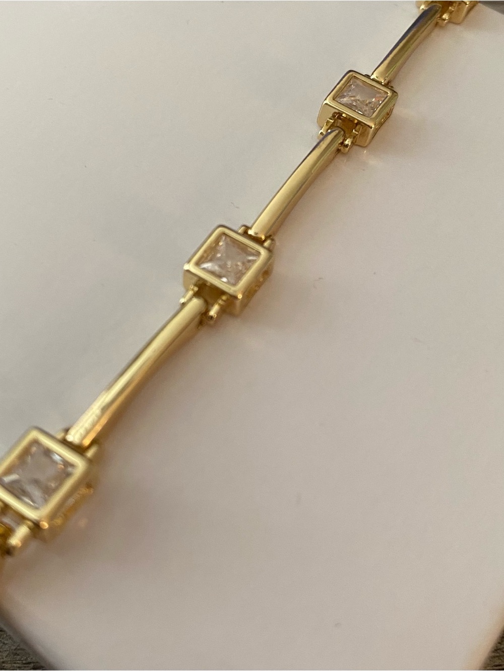 Gold-Tone Square Crystal Link Bracelet